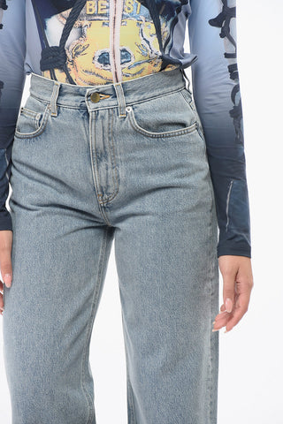 Wide-Leg-Jeans mit 21cm silberfarbenem Effektknopf