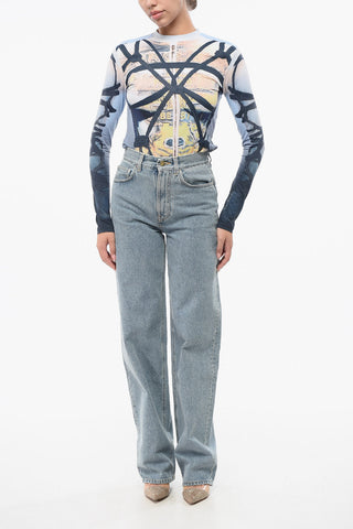 Wide-Leg-Jeans mit 21cm silberfarbenem Effektknopf
