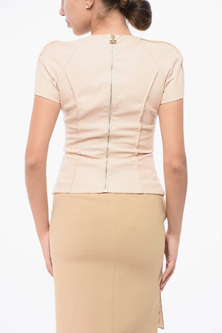 Eco-Leather Slim-Fit Top with Jewel Detail