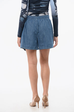 Denim Shorts with Elastic Waist