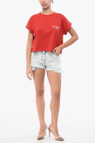 Cropped Fit T-Shirt with Flocked Logo