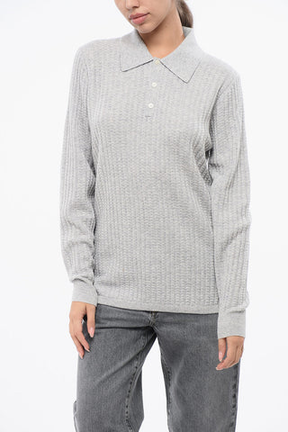 Cashmere THEO WAFFLE Sweater with Polo Neck