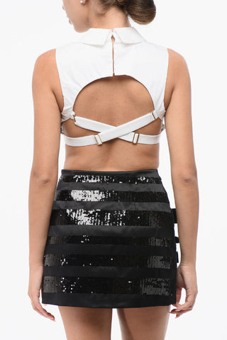 Crop Top in Misto Cotone con Dettaglio Posteriore Criss Cross