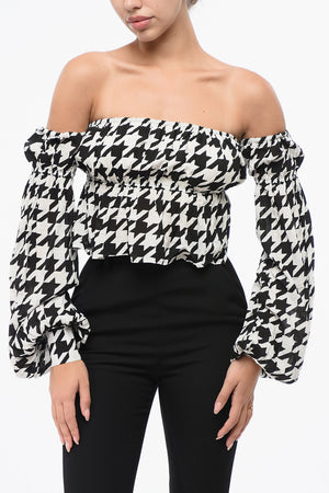 Top Cold Shoulder con Motivo Pied de Poule