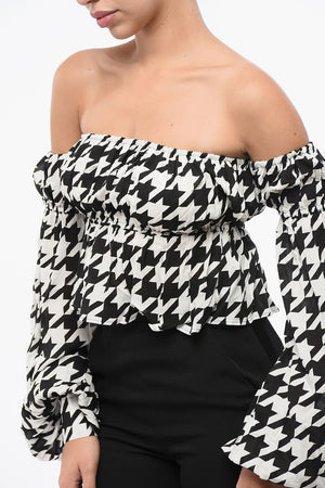 Top Cold Shoulder con Motivo Pied de Poule