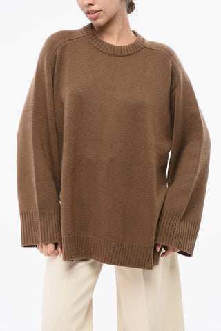 Wool and Cashmere SAFI Crew-neck Sweater with Maxi Side Double Split