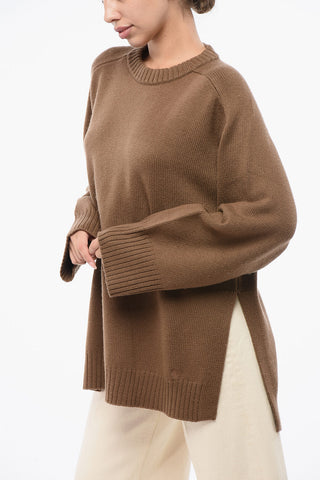 Wool and Cashmere SAFI Crew-neck Sweater with Maxi Side Double Split
