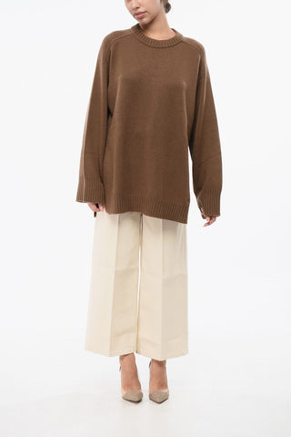 Wool and Cashmere SAFI Crew-neck Sweater with Maxi Side Double Split