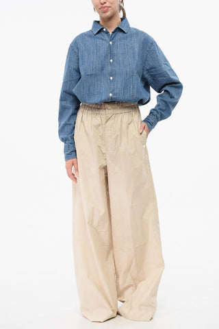 Oversized Casual Cotton Trousers with Elastic Waist