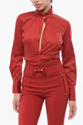 Cropped Bluse mit Cut-Out und Schnürdetail