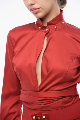 Cropped Bluse mit Cut-Out und Schnürdetail