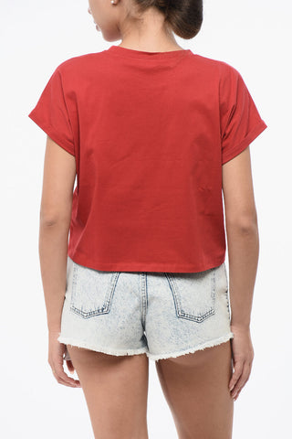 Cropped Fit T-Shirt with Embroidered Logo