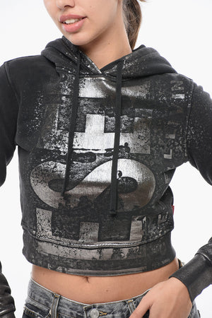 Felpa Hoodie F-SLIMMY-P6 Cropped Fit con Stampa Effetto Metallizzato