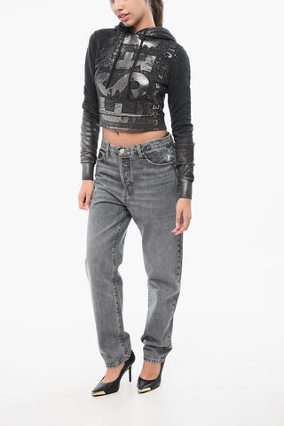 Felpa Hoodie F-SLIMMY-P6 Cropped Fit con Stampa Effetto Metallizzato