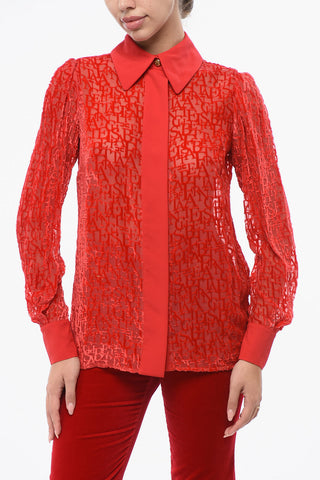 Transparente Bluse mit geflocktem Lettering