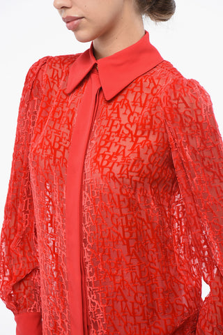 Transparente Bluse mit geflocktem Lettering