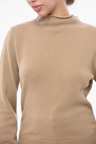 Maglia a Collo Alto in Lana e Cashmere a Tinta Unita