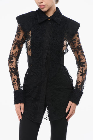 Camicia in Pizzo con Spalline Imbottite