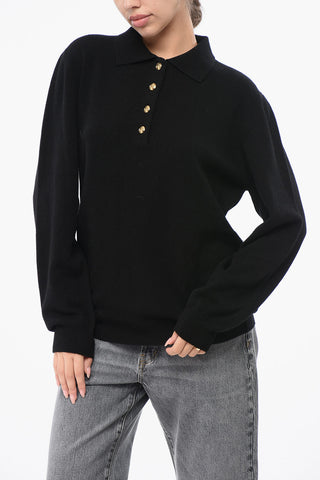 Wool and Cashmere HIGHLAND Sweater with Polo Neck and Golden Buttons