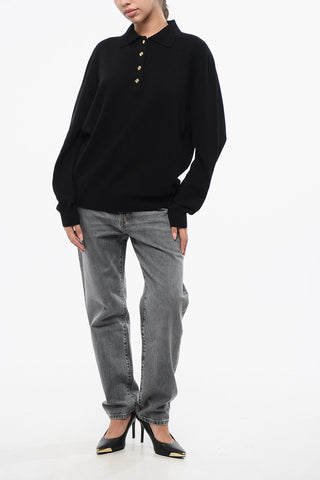 Wool and Cashmere HIGHLAND Sweater with Polo Neck and Golden Buttons