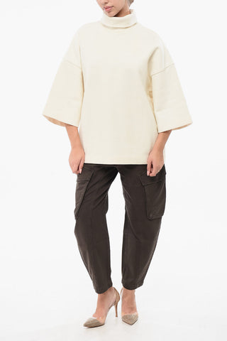 Oversized Turtleneck Sweater with 3/4 Sleeves