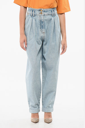 Stretch-Cotton Jeans with Two Pleats and 18cm Turn-Ups