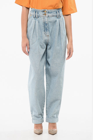 Stretch-Cotton Jeans with Two Pleats and 18cm Turn-Ups