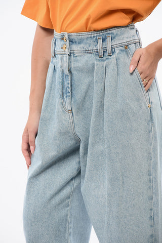 Stretch-Cotton Jeans with Two Pleats and 18cm Turn-Ups