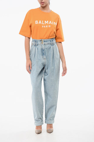 Stretch-Cotton Jeans with Two Pleats and 18cm Turn-Ups