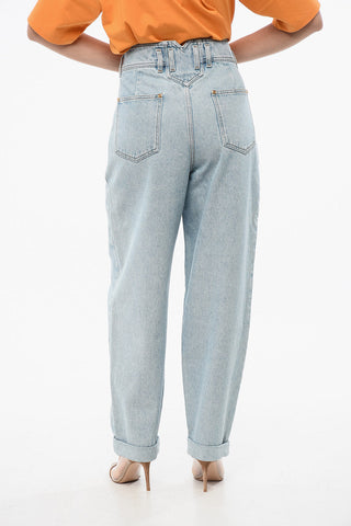 Stretch-Cotton Jeans with Two Pleats and 18cm Turn-Ups