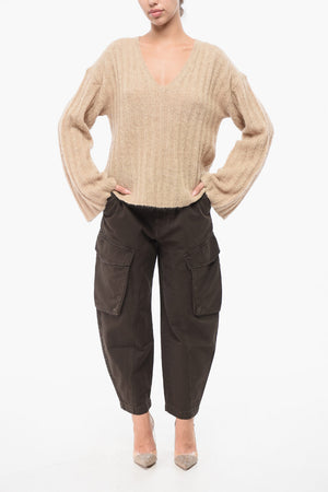 Maglia in Misto Lana a Coste con Scollo a V