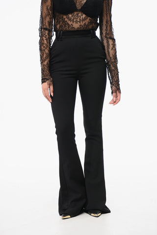 Pantaloni Bootcut a Vita Alta con Bande Laterali in Satin
