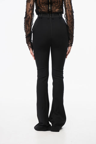 Pantaloni Bootcut a Vita Alta con Bande Laterali in Satin