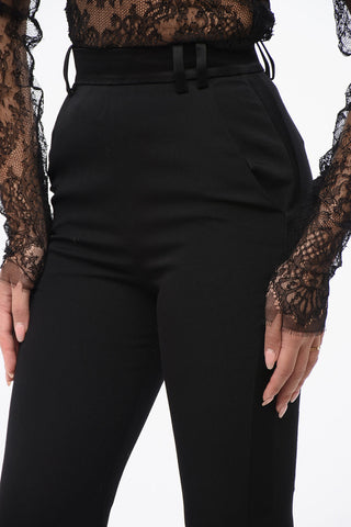 Pantaloni Bootcut a Vita Alta con Bande Laterali in Satin