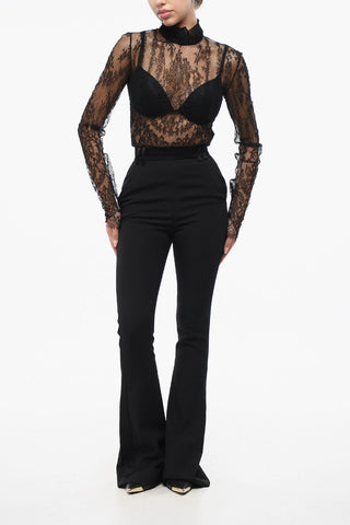 Pantaloni Bootcut a Vita Alta con Bande Laterali in Satin