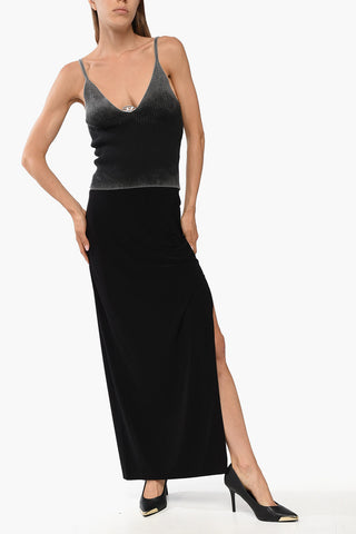 Shaded Effect Ribbed M-LAILA Top with Deep V-Neckline