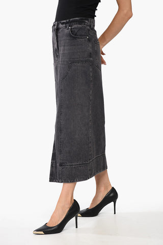Midi-Rock GREGORIANA aus Denim mit Vintage-Waschung und Frontschlitz
