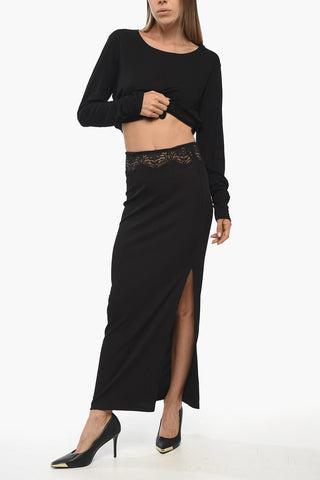 무지 롱 스커트 레이스 인서트 옆트임