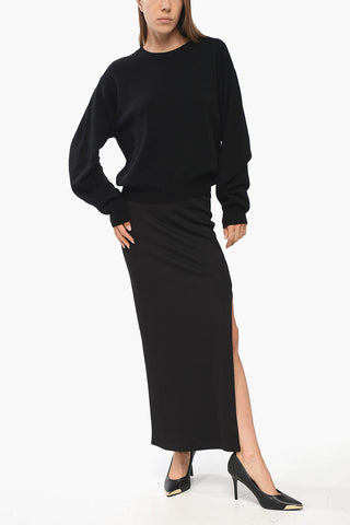 Virgin Wool and Cashmere Crewneck Sweater Solid Color
