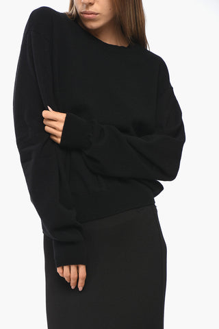 Virgin Wool and Cashmere Crewneck Sweater Solid Color