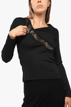 레이스 인서트 긴팔 탑