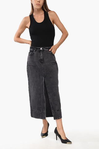 Midi-Rock GREGORIANA aus Denim mit Vintage-Waschung und Frontschlitz