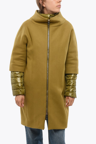 Wool Blend Coat with Removable Quilted Details