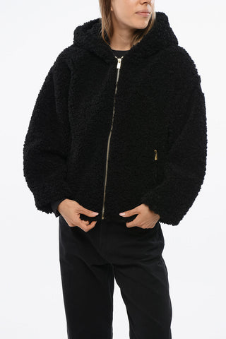 Faux Fur IPAMA Jacket with Hood and Golden Effect Details