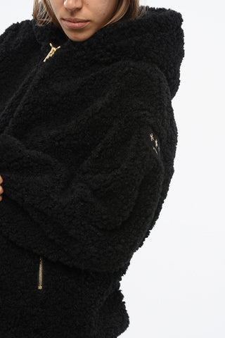Faux Fur IPAMA Jacket with Hood and Golden Effect Details