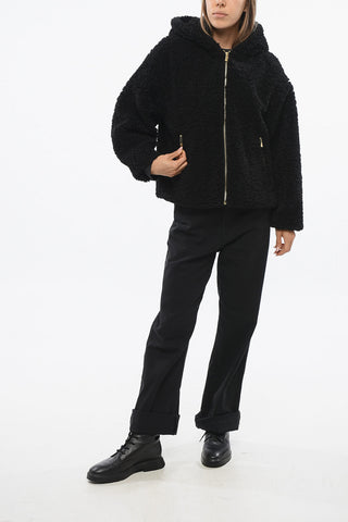 Faux Fur IPAMA Jacket with Hood and Golden Effect Details