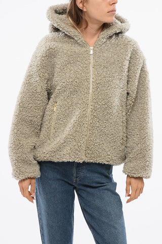 Faux Fur IPAMA Jacket with Hood and Golden Effect Details