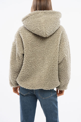 Faux Fur IPAMA Jacket with Hood and Golden Effect Details