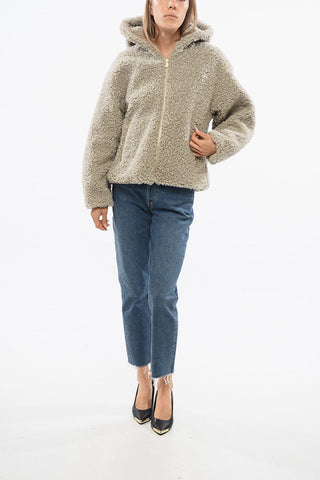 Faux Fur IPAMA Jacket with Hood and Golden Effect Details