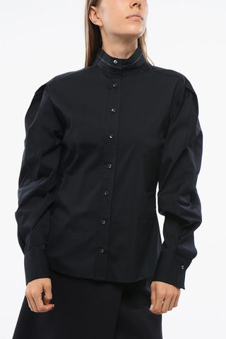 Popelin Cotton Mandarin Shirt with Rhinestone